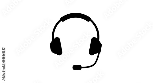 Black Headphones with Microphone Icon.