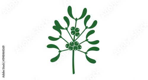 Green Fictional Plant with Leaves and Stem.