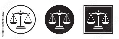 Scales of justice vector icons, law and legal illustration set, courtroom lawyer law firm symbols, justice fairness professional design