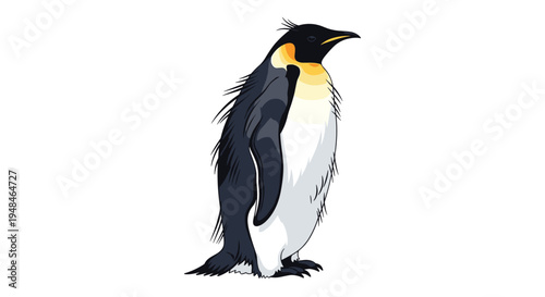 Majestic emperor penguin standing tall, showcasing its distinctive black, white, and yellow plumage, a symbol of the Antarctic wilderness.
