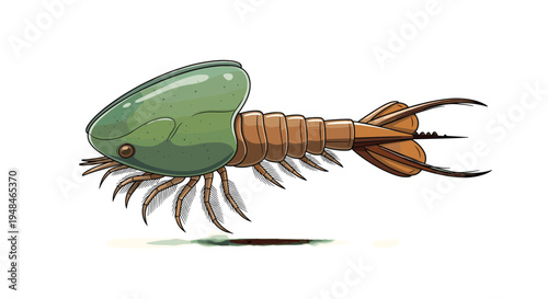 Fascinating illustration of the ancient Opabinia regalis, an extinct marine arthropod with five eyes and a distinctive frontal appendage.