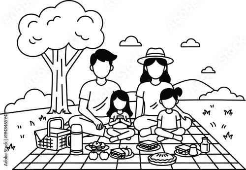 Family enjoying spring bank holiday picnic outdoors