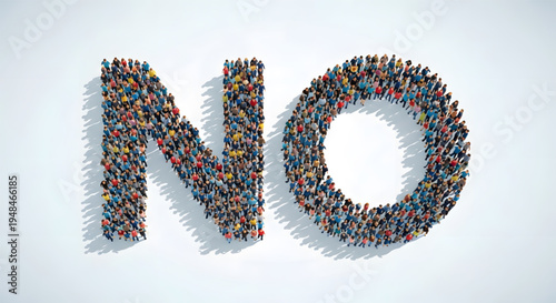 Large crowd forming the word No.