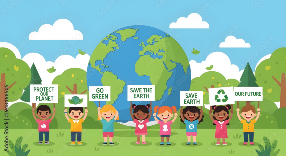 Obraz premium Children holding signs to save earth.
