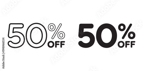 50 percent off vector icon, promotion discount symbol, isolated transparent, black outline filled version, sale and marketing illustration