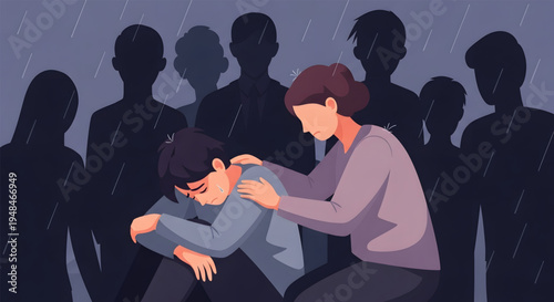 Woman comforting a man in distress.