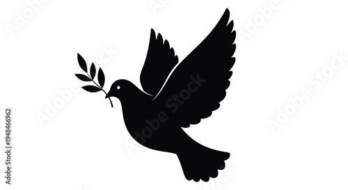 A silhouette of a white dove carrying an olive branch in its beak