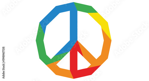 Colorful peace sign illustration with geometric shapes and vibrant hues