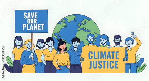 Climate Change Protesters Saving Earth Together.