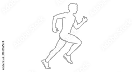 Simple line drawing depicts a person in mid stride actively running forward
