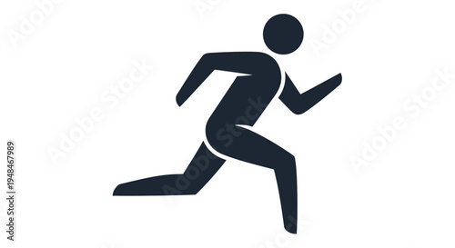 Silhouette of a person running depicted in a simple dark blue graphic style