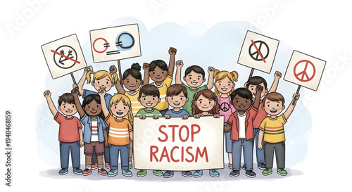 Diverse group of people protesting racism.