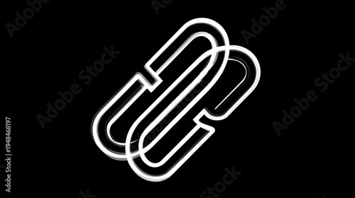 Graphic with a trio of white, grey, and black shapes that resemble linked paperclips