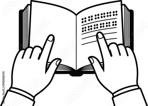 hands reading braille book