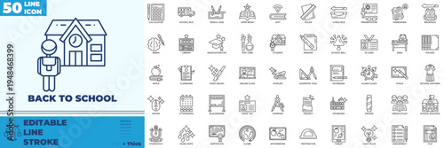 Back To School Line Editable Icons set