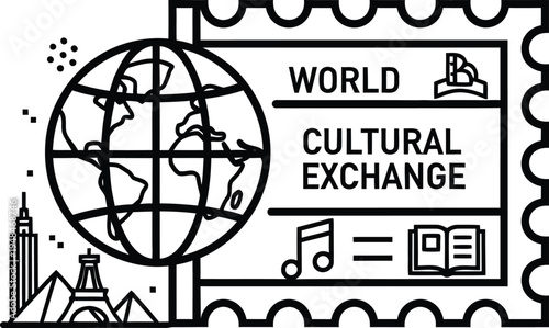 world cultural exchange stamp with globe