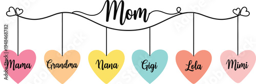 Personalized mother's day decoration with colorful hearts and names