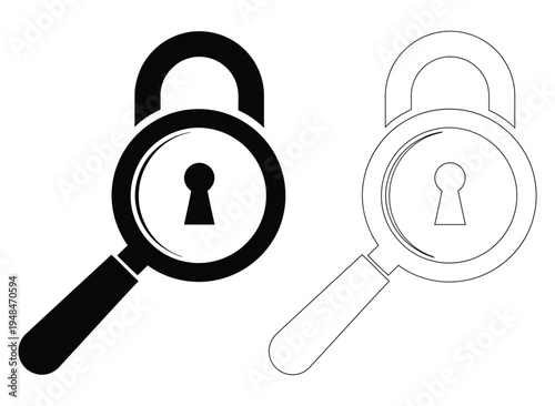 Security Lock Search Icon Data Protection Investigation Privacy Analysis Symbol Vector