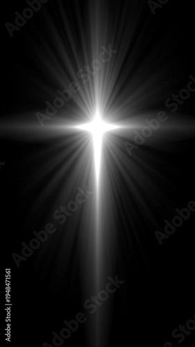 White Light Cross Loop Vertical. Revelation white light cross with rays and bokeh particles, seamless loop, vertical format.
