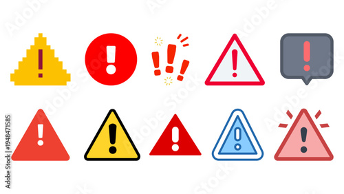Warning and Alert Icons Set – Caution, Danger and Error Symbols