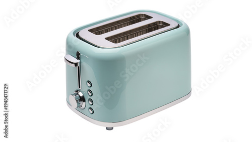 Fotografia Light blue retro two-slice toaster with shiny chrome accents, a modern kitchen a
