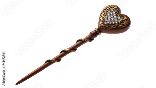 Photography Luxurious antique wooden hair stick with a sparkling gemstone-encrusted golden h