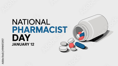 Pills spilling from bottle National Pharmacist Day.