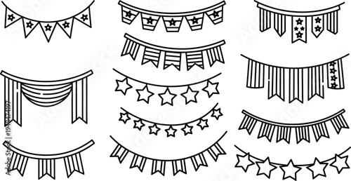 Constitution day decorations patriotic banners and garlands illustrations