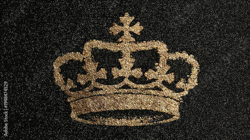 A regal crown rendered with golden speckles set against a dark, speckled background
