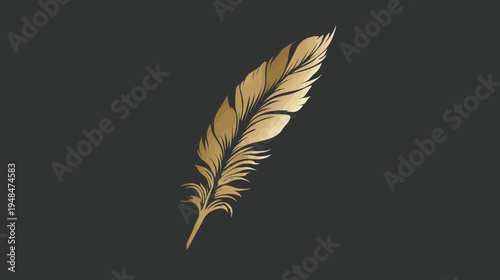 A stylized golden feather with intricate detailing against a dark gray background