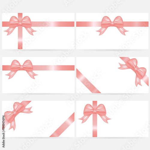 Set of Pink Satin Ribbon Banners with Festive Bows – Baby Shower and Newborn Baby Girl Gift Wrapping Elements for Greeting Cards, Invitations, Certificates and Celebration Designs