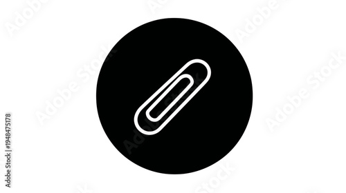 A white paperclip icon inside a black circle. The background is white. Minimalist design