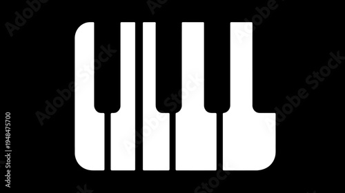 A minimalist illustration features white piano keys against a stark black background