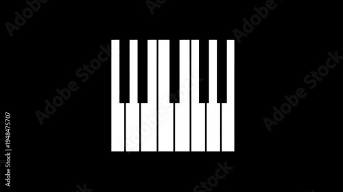 Monochrome depiction of a musical instrument's keys. White and black keys against black