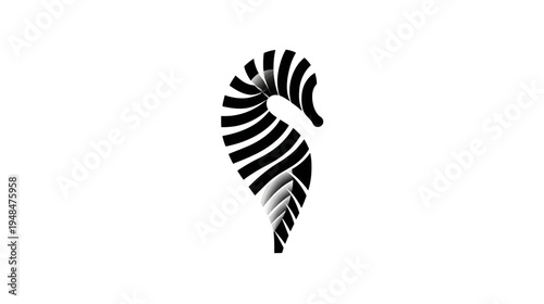 Stylized seahorse illustration in black and white with graded grayscale shading effect