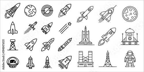 Rocket Launcher Icon Set – Modern Flat Vector Icons for Gaming & Military Design