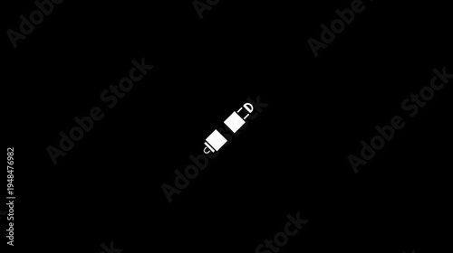 A stark, minimalist image of a white seatbelt buckle icon, set against a solid black backdrop