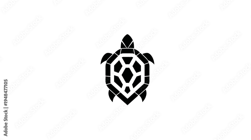 Obraz premium A geometric black turtle illustration centered on a white background. Simple and clean