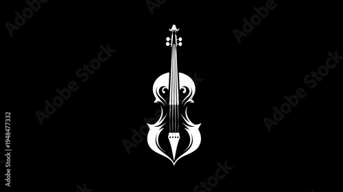 A stark white violin design against a dark backdrop. The detailed instrument is centered
