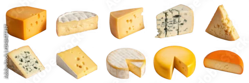 Panel kuchenny z motywem Various types of cheese on black assortment variety dairy isolated on a transparent background