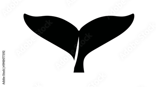 A silhouette of a whale's tail, black against a white background, simple, graphic