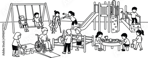 Children's day fun at the playground with kids playing