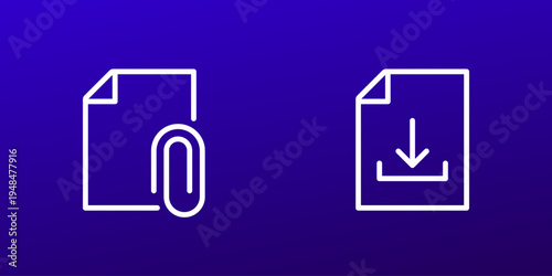 attach file icons, download attachment line vector pictograms