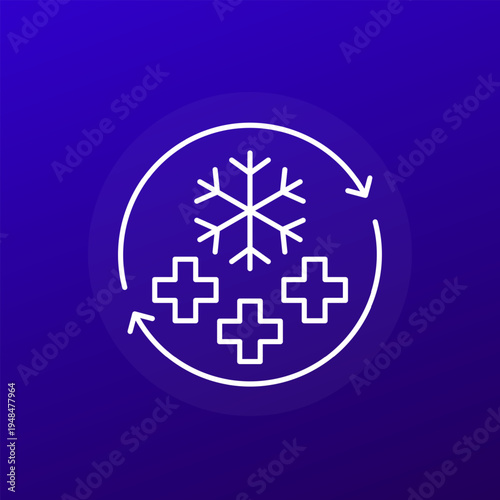 cold therapy icon, reduce pain and lower inflammation line design