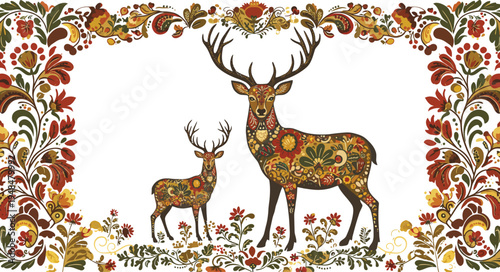 Cute brown deer with antlers standing in a forest nature scene isolated on a white background vector illustration