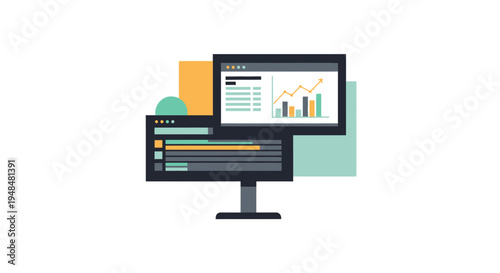 Digital analytics dashboards and data visualization on computer screens
