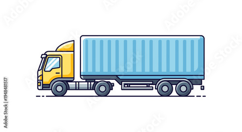 Illustration of a large cargo truck with a blue shipping container