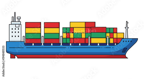 Large container ship carrying colorful cargo across the sea