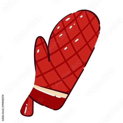 Oven mitt with quilted pattern and heat protection glove shape for baking and cooking. Oven mitt in bold cartoon style for kitchen menu, packaging and branding, vector illustration.