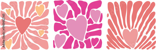 Pink Abstract Blob Heart Pattern, Groovy Wavy Love Background, Pastel Shape Valentine Vector